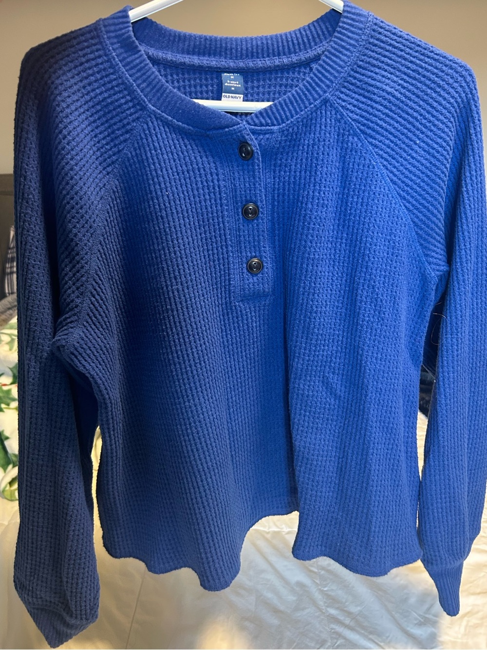 Old Navy Blue Waffle-Knit Henley Sweater